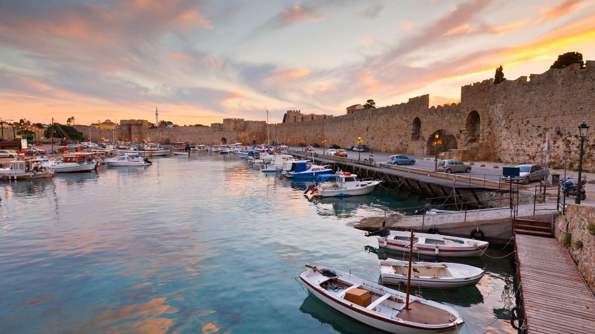 Sunset sailing along Rhodes’ ancient coastline.