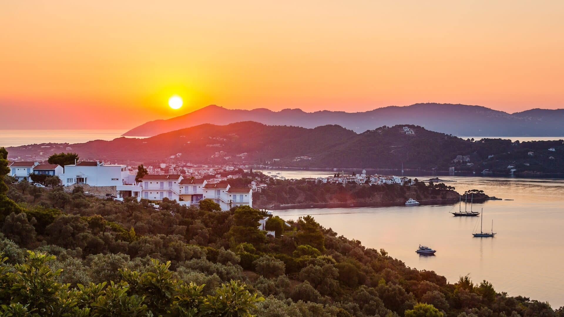 Sunset sailing around the islets near Skiathos.
